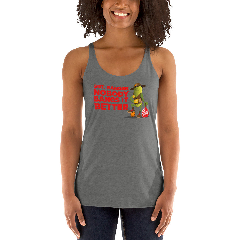 Women's Racerback Pickleball Tank Top - "Nobody Bangs it Better!" - DocDink.com