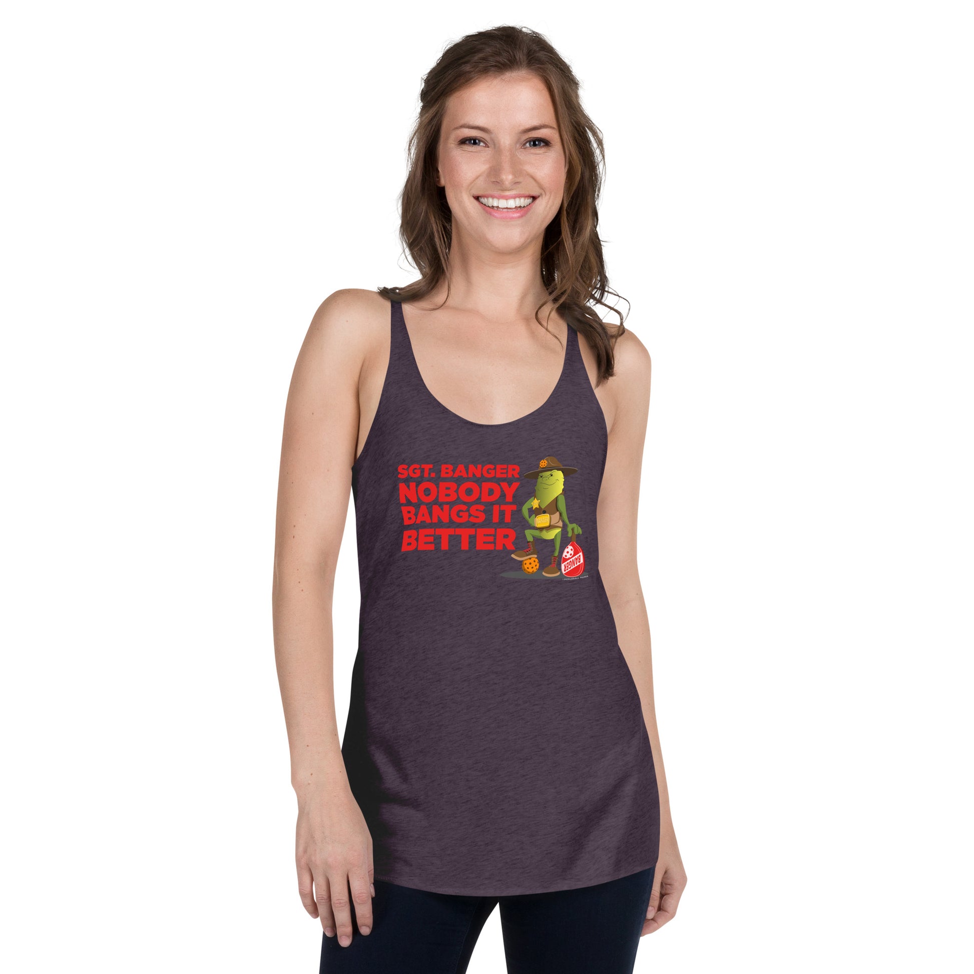 Women's Racerback Pickleball Tank Top - "Nobody Bangs it Better!" - DocDink.com